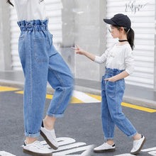 Load image into Gallery viewer, 2020 Spring And Autumn Girls High Waist Jeans Blue Slim Fit Denim Material For Girls Trousers Pants
