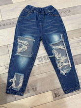 Load image into Gallery viewer, Spring Summer girls jeans baby denim pants kids harem trousers children streetwear dark blue irregular hollow out 3 to 12 yrs

